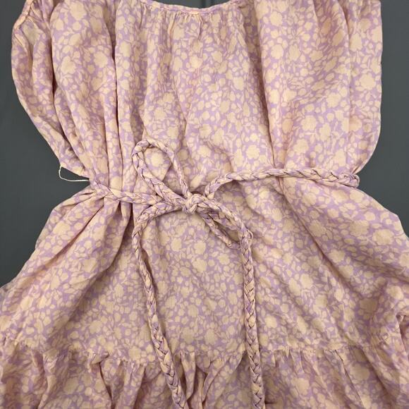 Oliveaceous Purple Floral Ruffle Mini Dress L Boho Summer Sleeveless - Picture 4 of 6